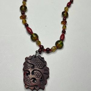 Red wood carving crystal stone and wood beads